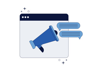 Loudspeaker megaphone and message prompt. Vector design element.