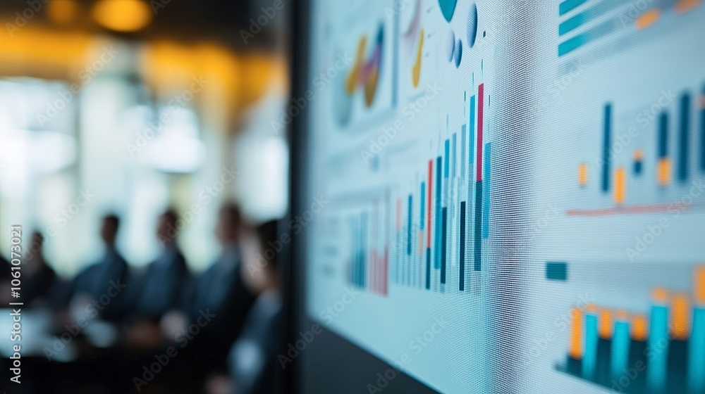 Poster confident business presentation with data visualizations