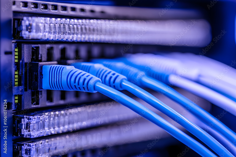 Poster network switch or router with cables | data center equipment, internet connectivity, it infrastructu
