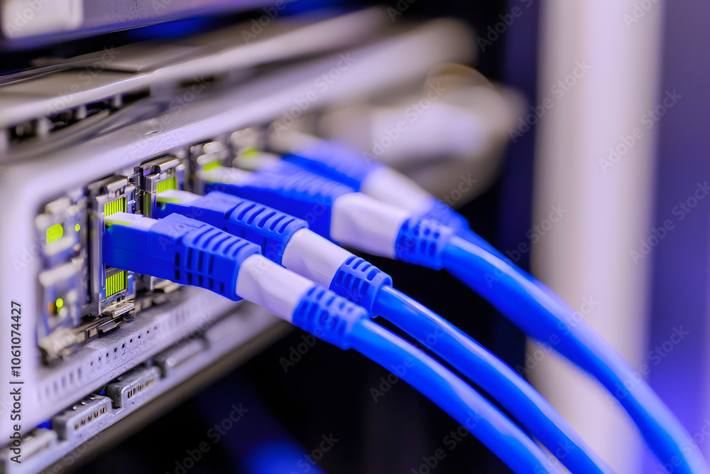 Poster network switch or router with cables | data center equipment, internet connectivity, it infrastructu