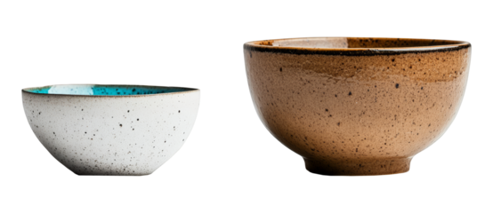 empty ceramic bowls isolated on white background ceramic tableware handmade crockery kitchen minimalist style speckled brown and beige white and blue modern design breakfast lunch dinner serving