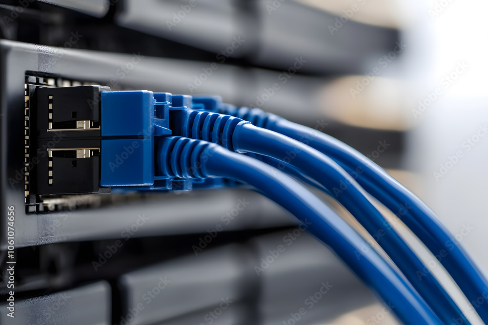 Poster network switch or router with cables | data center equipment, internet connectivity, it infrastructu