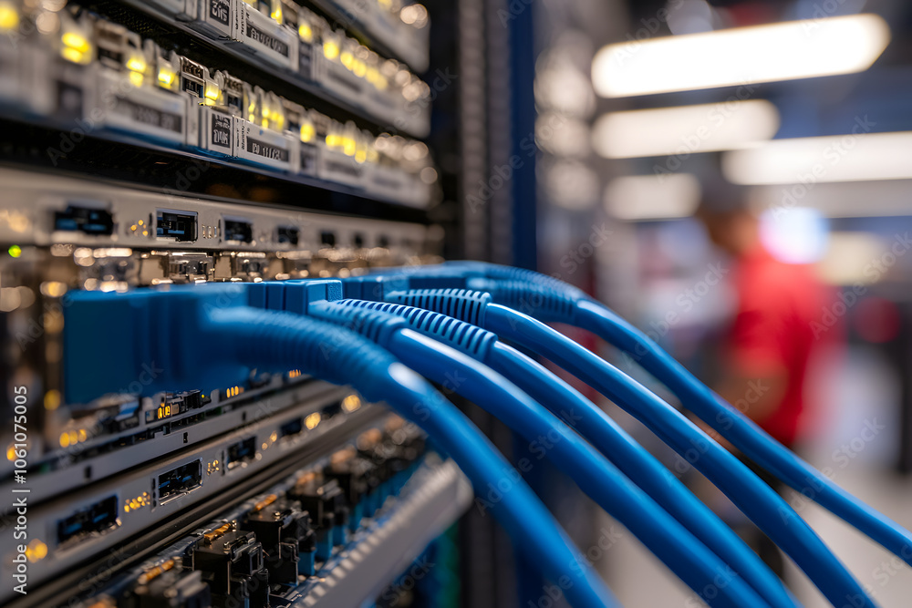 Poster network switch or router with cables | data center equipment, internet connectivity, it infrastructu