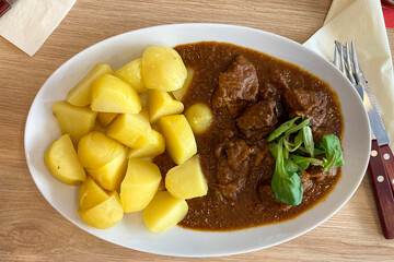 A hearty beef stew with potatoes