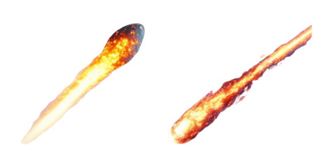 Burning Asteroid Meteor Flying in Space isolated on White Background Cosmic Scene Armageddon End of the World Realistic 3D Render High Quality Science Fiction Concept Digital Illustration