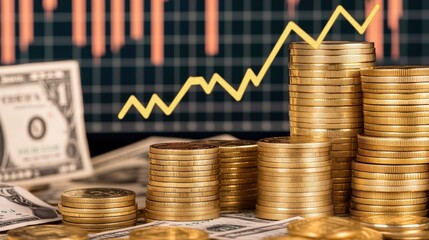 Financial Growth Concept with Coins and Chart Background