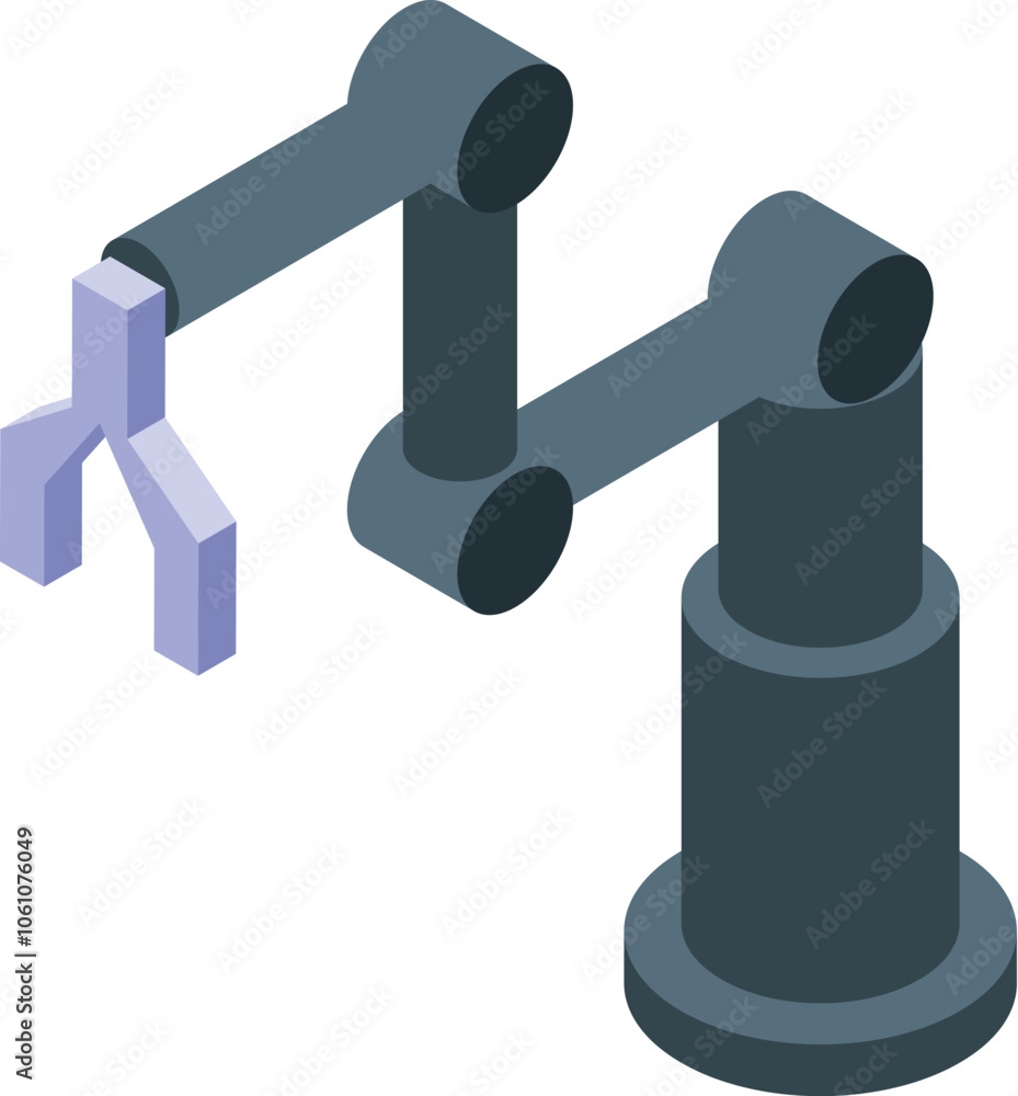 Poster robotic arm is picking up an object using a specialized gripper, showcasing automation in a modern f