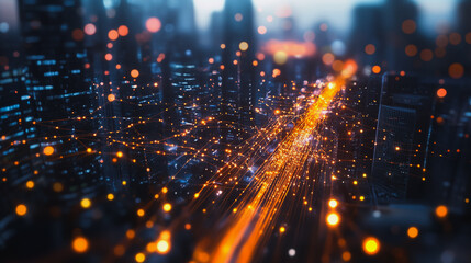 Obraz premium Smart digital city with connection cyber security network reciprocity over the cityscape . future smart wireless digital city and social media networking systems that connects people within the city