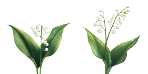Lily of the valley flowers isolated on white background delicate white may-lily flowers Convallaria majalis spring floral design element for wedding invitations greeting cards perfumes cosmetics