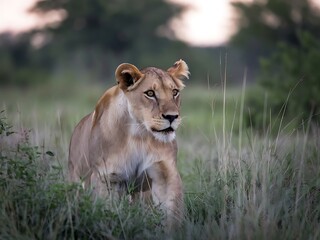Fototapeta premium Lioness looking into the distance