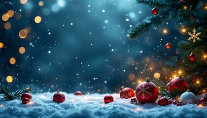 Fototapeta premium Merry Christmas background with xmas ball and tree