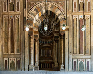 The mausoleum inside the historic Sultan Hassan Mosque and Madrassa in Islamic Cairo, Egypt. 
