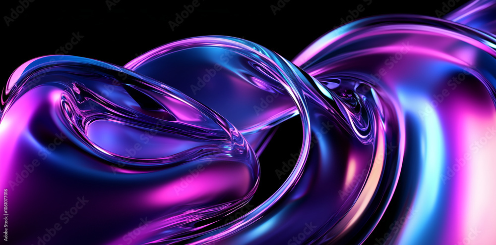 Poster a glossy, iridescent surface swirls in shades of purple and blue, creating a mesmerizing abstract de