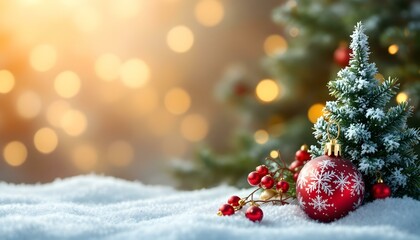 Obraz premium Merry Christmas background with xmas ball and tree
