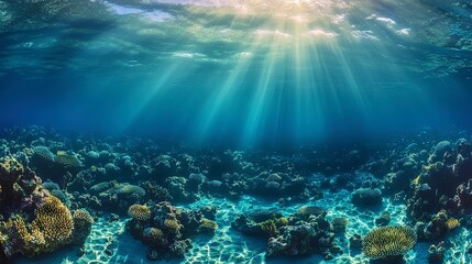Vibrant Underwater Coral Reef with Rays of Light