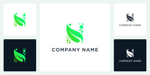 Vector letter N leaf tech logo and icon editable