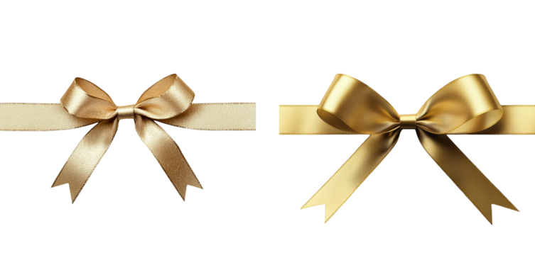 golden ribbon bows isolated on white background present decoration gift wrapping christmas birthday wedding anniversary celebration festive holiday design element elegance luxury shiny satin