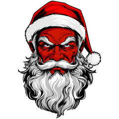 Scary horror santa claus head, killer santa claus for horror scary christmas funny cartoon. Bad santa claus character portrait from the front illustration graphic