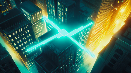 Obraz premium Smart digital city with connection cyber security network reciprocity over the cityscape . future smart wireless digital city and social media networking systems that connects people within the city