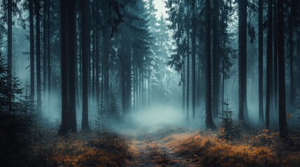 Obraz premium Serene Misty Forest with Tall Trees