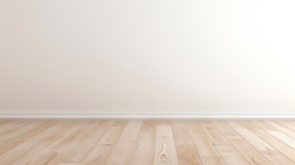 Empty room with wooden floor and white wall.