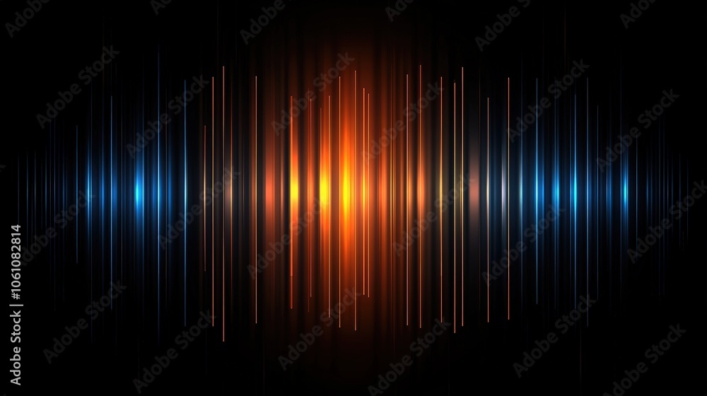Poster horizontal gradient of orange and blue lights with glowing lines on a dark background, creating an a