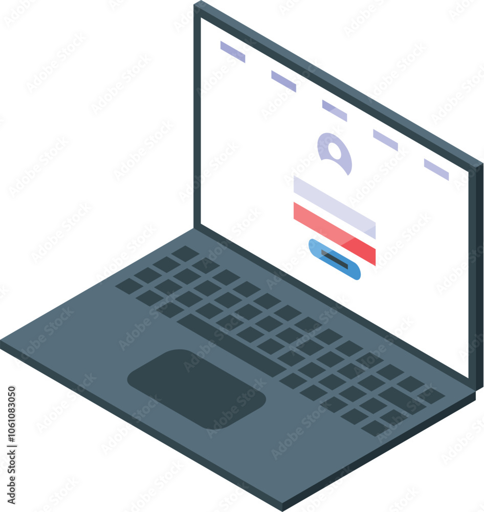 Poster open laptop displaying login form, emphasizing online security and access control