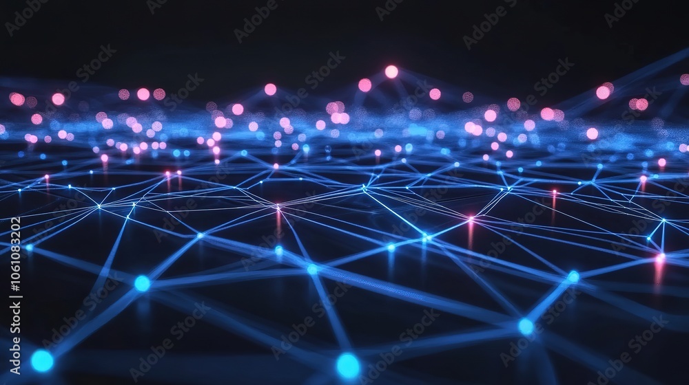 Poster abstract digital network circuit board background banner with glowing light and connecting data dots