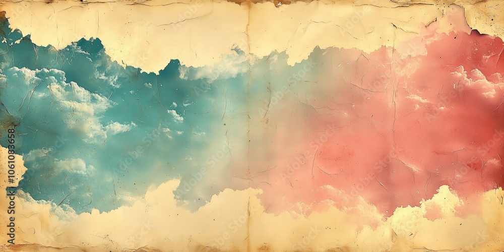 Poster abstract sky with clouds in soft tones of blue and coral blending together creating a serene atmosph