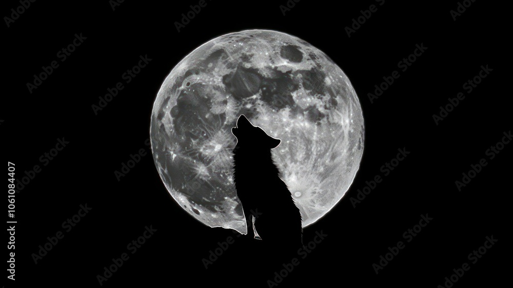 Wall mural wolf howling at full moon created with generative ai