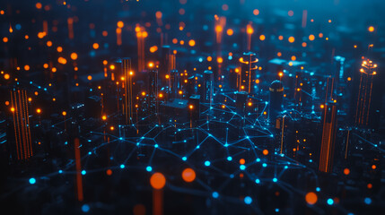 Fototapeta premium Smart digital city with connection cyber security network reciprocity over the cityscape . future smart wireless digital city and social media networking systems that connects people within the city