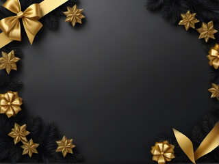 Golden ornament frame decorated with bows and fir