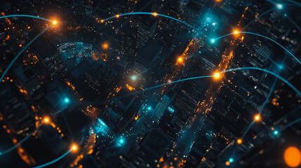 Fototapeta premium Smart digital city with connection cyber security network reciprocity over the cityscape . future smart wireless digital city and social media networking systems that connects people within the city