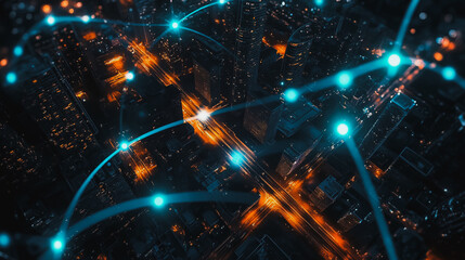 Obraz premium Smart digital city with connection cyber security network reciprocity over the cityscape . future smart wireless digital city and social media networking systems that connects people within the city