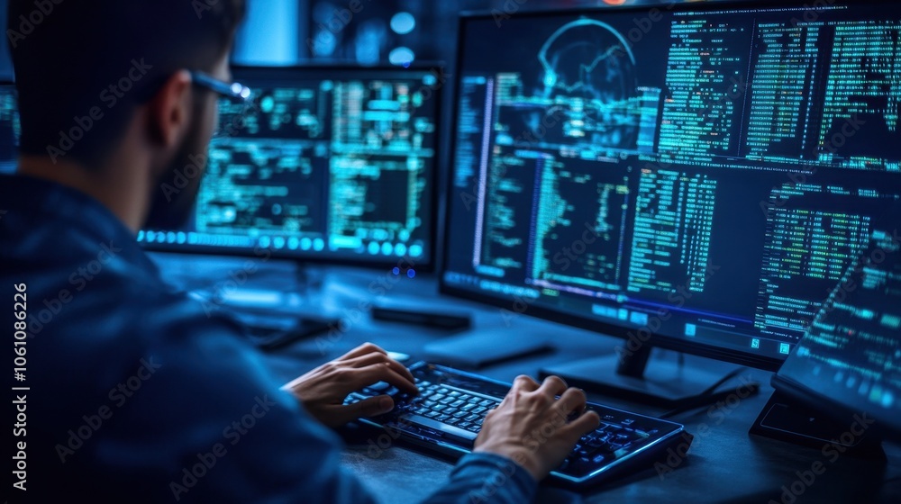 Poster cybersecurity analyst monitoring network security