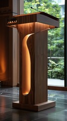 Elegant minimalist wooden lighting fixture with warm LED illumination in a contemporary interior design setting suitable for residential commercial or hospitality spaces