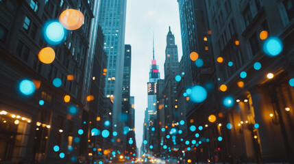 Fototapeta premium Smart digital city with connection cyber security network reciprocity over the cityscape . future smart wireless digital city and social media networking systems that connects people within the city