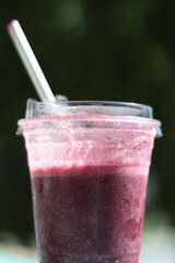 Berry Drink Smoothie in Plastic Cup Paper Straw
