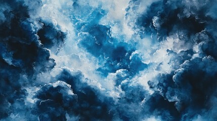 Celestial Canvas: A dramatic, abstract painting of swirling blue clouds evokes a sense of awe and wonder, capturing the raw beauty of the sky.  