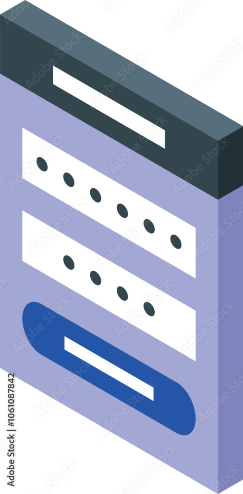 Poster login form on smartphone screen with password and button in isometric view