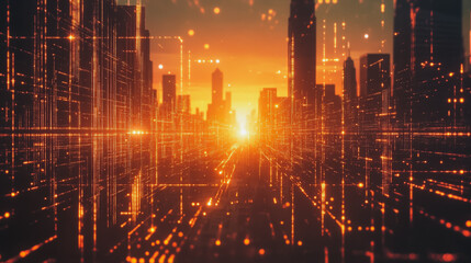 Obraz premium Smart digital city with connection cyber security network reciprocity over the cityscape . future smart wireless digital city and social media networking systems that connects people within the city