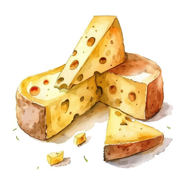 watercolor cheese wedges, slices, white background clip art preview