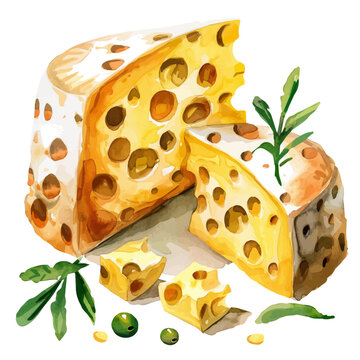 watercolor cheese wedges with olives and herbs clip art preview
