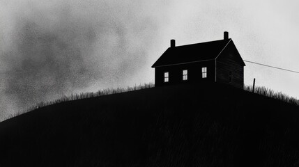 A Lone Farmhouse on a Gloomy Hill