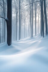 Naklejka premium A Serene Winter Landscape Featuring a SnowCovered Pathway Nestled Within a Majestic and Tranquil Forest