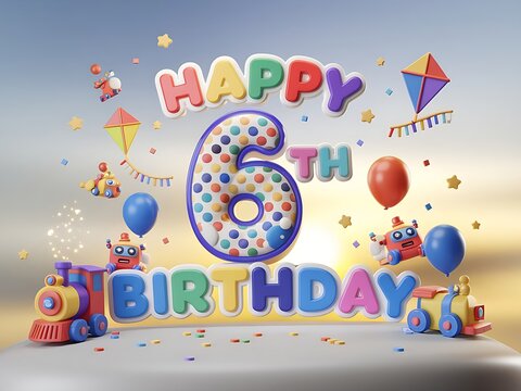 Happy 6th Birthday with Candles and Confetti