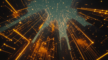 Smart digital city with connection cyber security network reciprocity over the cityscape . future smart wireless digital city and social media networking systems that connects people within the city