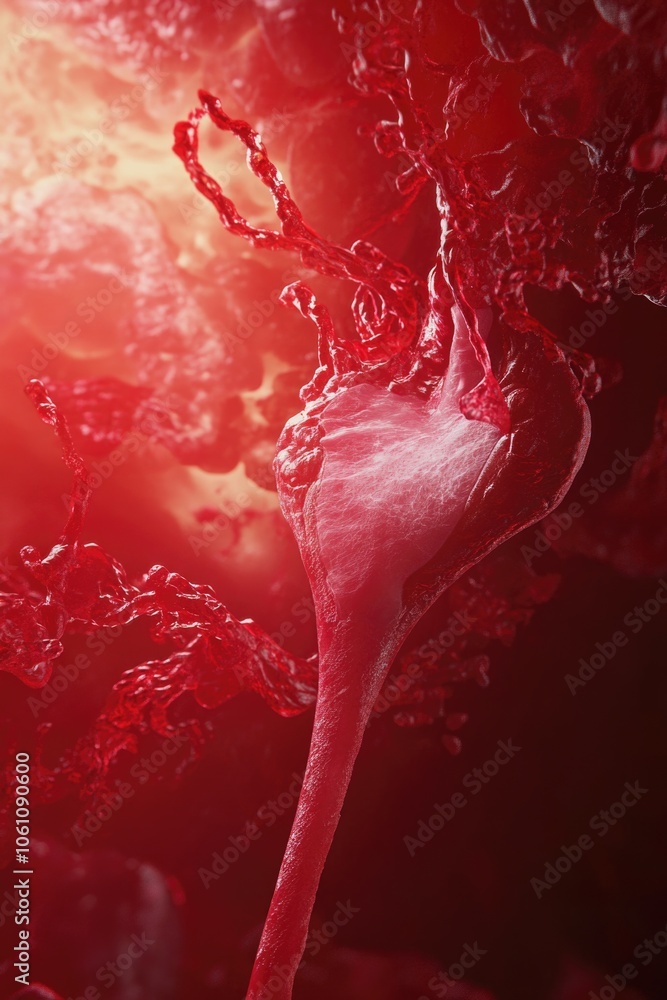 Poster close-up image of a red blood cell captured with a high-resolution microscope. microscopic view of b