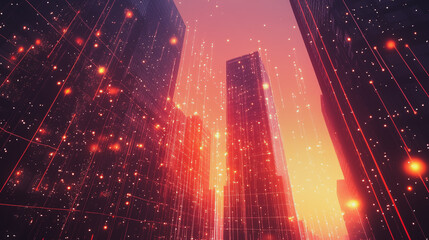 Smart digital city with connection cyber security network reciprocity over the cityscape . future smart wireless digital city and social media networking systems that connects people within the city