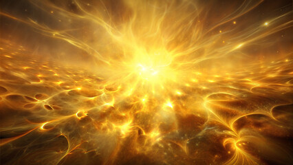 Energetic abstract golden explosion with dynamic light and vibrant flowing textures copy space
